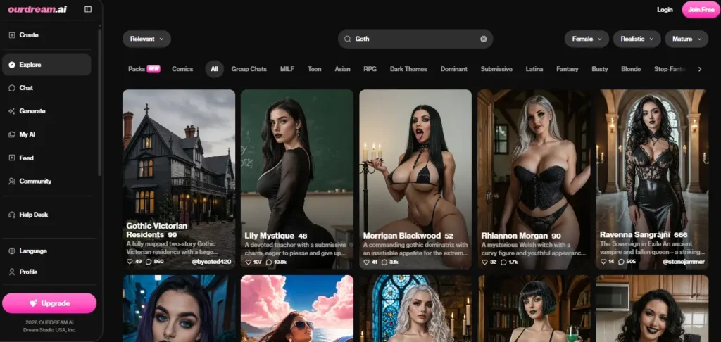 Best Goth AI Girlfriend Apps & Generators: 7 Picks for Dark, Moody Romance Picks 5 OurDream AI - AI Goth Girlfriends